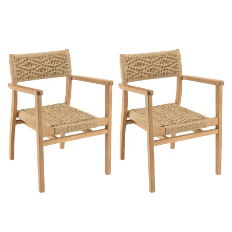 Lot de 2 fauteuils jardin teck rotin synthétique