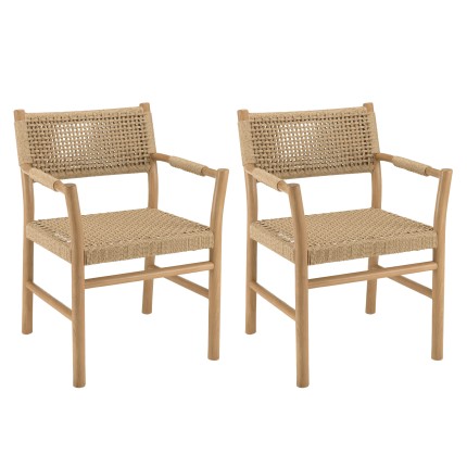 VALERIA - Set of 2 Garden Armchairs | Beige Synthetic Rattan & Teak