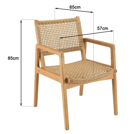 Lot de 2 fauteuils jardin teck naturel rotin synthétique