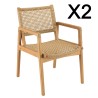 Lot de 2 fauteuils jardin teck naturel rotin synthétique