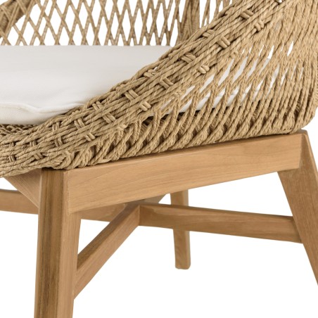 Lot de 2 fauteuils jardin arrondi teck rotin synthétique