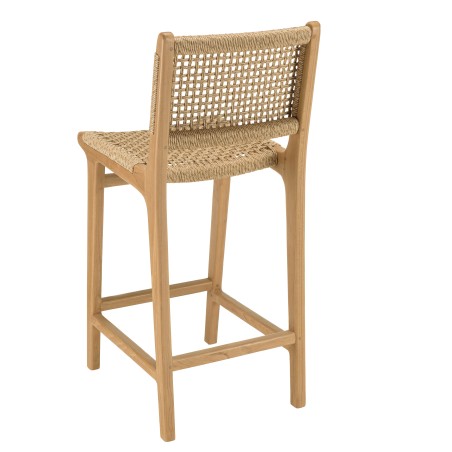 Lot de 2 tabourets bar de jardin teck rotin beige