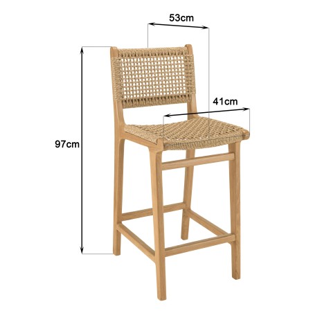 VALERIA Set of 2 Beige Synthetic Rattan Teak Garden Bar Stools