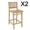 VALERIA Set of 2 Beige Synthetic Rattan Teak Garden Bar Stools