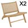 VALERIA Set of 2 Beige Synthetic Rattan Teak Garden Lounge Chairs
