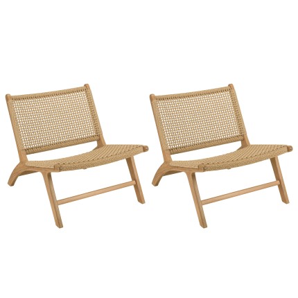 VALERIA Set of 2 Beige Synthetic Rattan Teak Garden Lounge Chairs