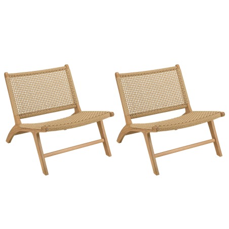 VALERIA Set of 2 Beige Synthetic Rattan Teak Garden Lounge Chairs