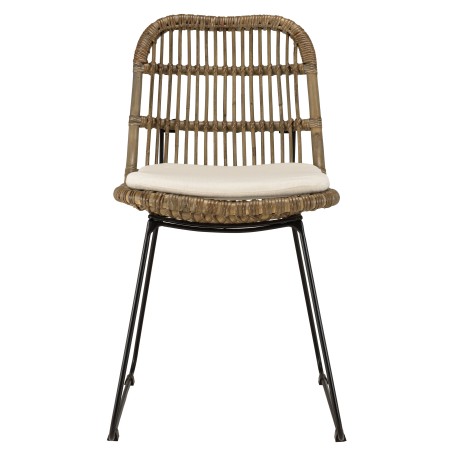 Lot 2 chaises rotin grisé coussin blanc métal noir
