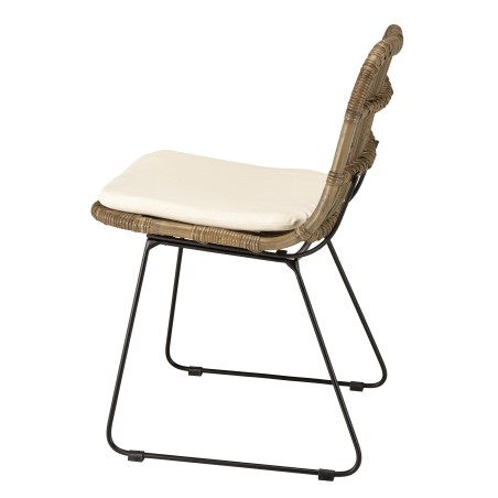 Lot 2 chaises rotin grisé coussin blanc métal noir