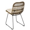 KALLY - Set of 2 Grey Rattan Chairs with White Cushions and Black Metal Legs