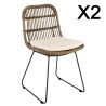 Lot 2 chaises rotin grisé coussin blanc métal noir