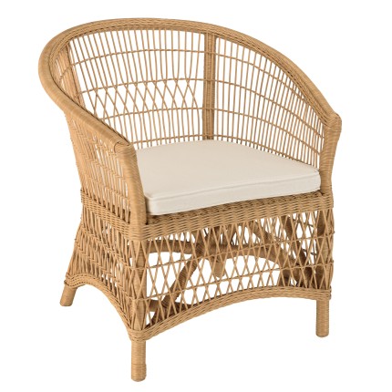 KALLY Natural Rattan Armchair with White Seat Cushion