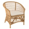 KALLY Natural Rattan Armchair with White Seat Cushion