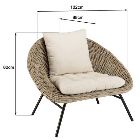 KALLY Kubu Lounge Chair with White Seat Cushion and Black Metal Legs