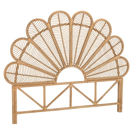 Tête de lit demi-lune KALLY en rotin brun miel 140/160cm