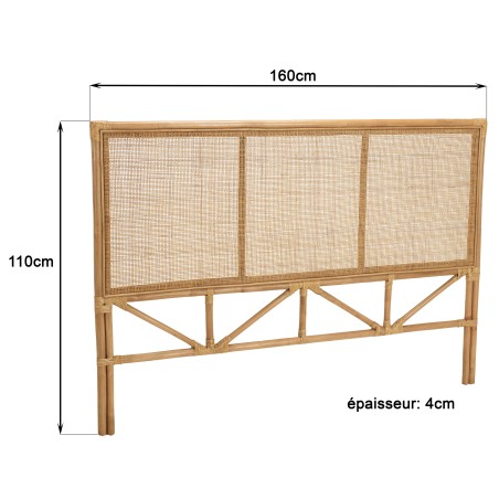 KALLY Rectangular Headboard 140/160cm 'Caning' Honey Brown Rattan
