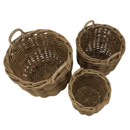 KALLY - Set of 3 Round Storage Baskets in Natural Rattan