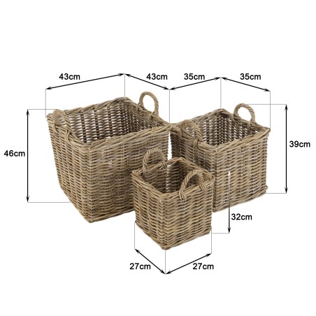 Set de 3 paniers de rangement carrés en kubu naturel KALLY