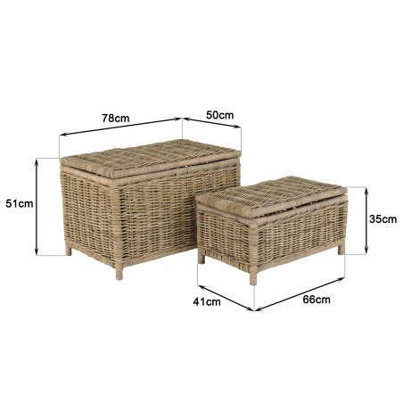 KALLY - Set of 2 Rectangular Storage Chests in Natural Kubu