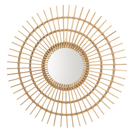 KALLY Round Mirror 100 cm - Sun Design, Honey Brown Rattan