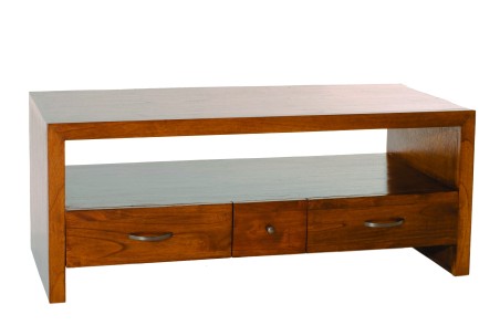Meuble TV LORINE - Bois Mindi - 2 grands tiroirs