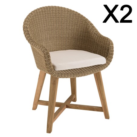 Lot 2 fauteuils jardin rotin synthétique et coussin