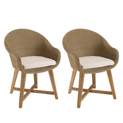 Lot 2 fauteuils jardin rotin synthétique et coussin