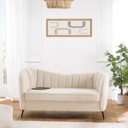 LEOPOLD 2-Seater Wave Sofa in Ecru Bouclé Fabric