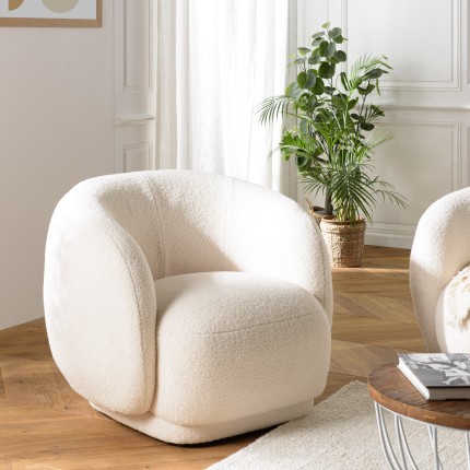 LEOPOLD Round Armchair in Ecru Bouclé Fabric - Modern Elegance