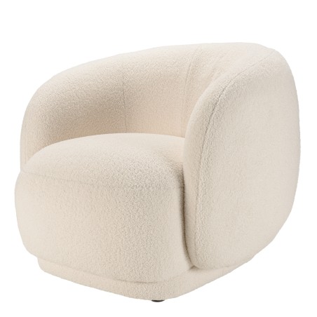 Fauteuil arrondi LEOPOLD en tissu bouclette écru