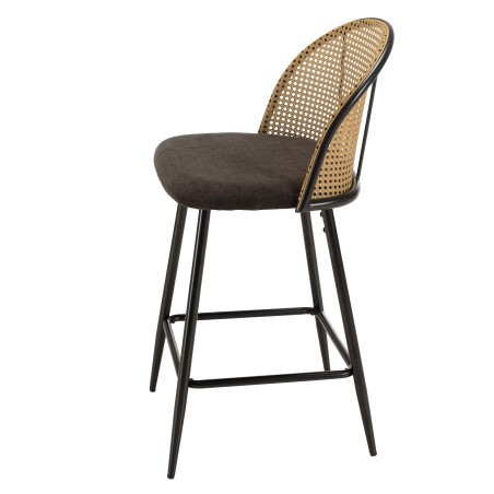 Lot de 2 tabourets d'îlot LEA - Assise tissu noir - Dossier effet cannage