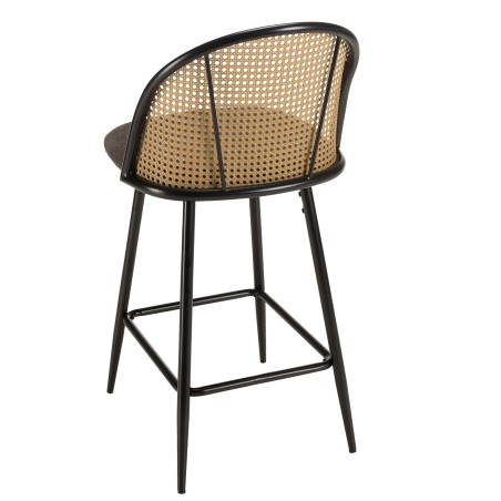 Lot de 2 tabourets d'îlot LEA - Assise tissu noir - Dossier effet cannage