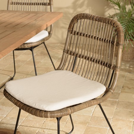 Lot 2 chaises rotin grisé coussin blanc métal noir