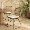Lot 2 chaises rotin grisé coussin blanc métal noir
