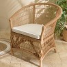 KALLY Natural Rattan Armchair with White Seat Cushion