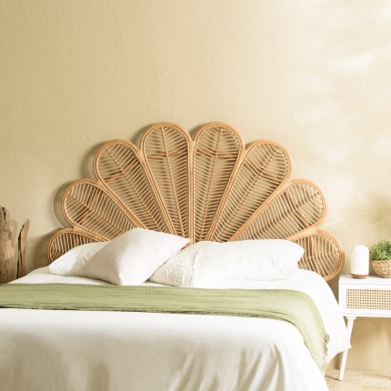 KALLY Half-Moon Headboard 140/160cm 'Flower' Honey Brown Rattan