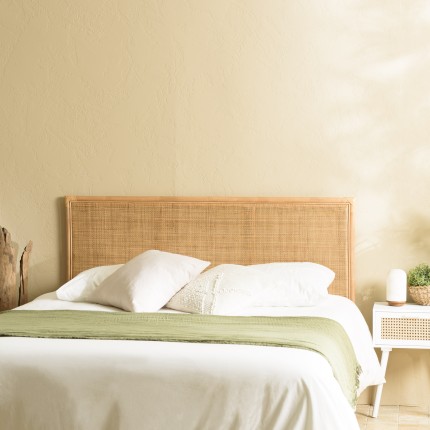 Tête de lit en rotin brun miel 160x110 cm - Style bohème chic