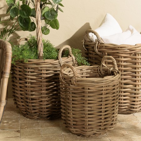 Set de 3 paniers de rangement en rotin naturel KALLY