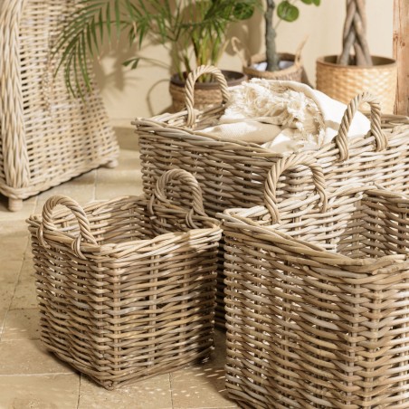 Set de 3 paniers de rangement carrés en kubu naturel KALLY