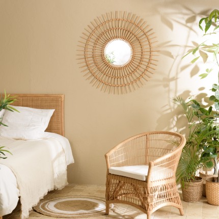 Miroir rond en rotin KALLY 100cm - Modèle soleil brun miel