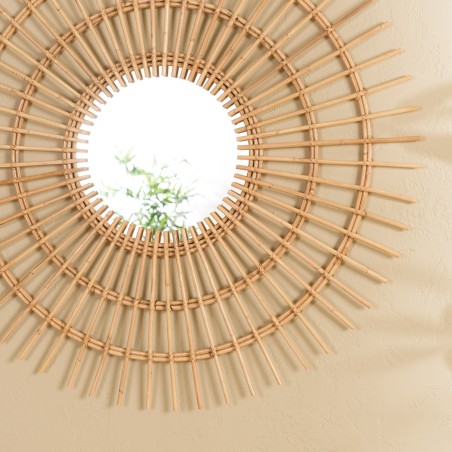 KALLY Round Mirror 100 cm - Sun Design, Honey Brown Rattan