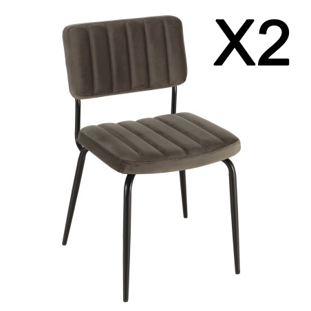 AGATHE - Set of 2 Dark Grey Velvet Chairs | Black Metal Legs