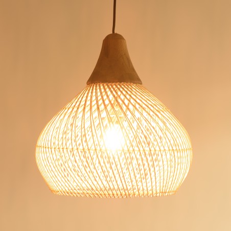 SIXTINE 'Bell' Pendant Light 40x40cm - Natural Rattan & Teak