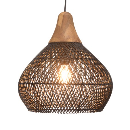 SIXTINE 'Bell' Pendant Light - Black Rattan and Teak, 40x40cm