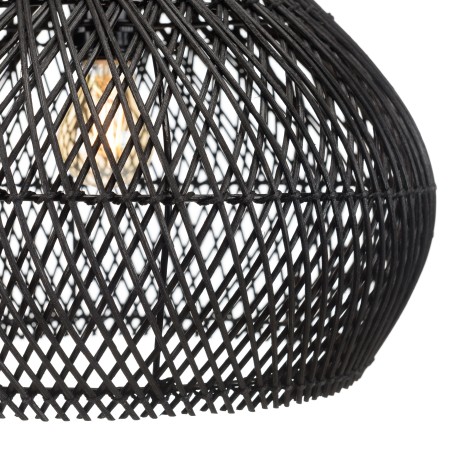 SIXTINE 'Bell' Pendant Light - Black Rattan and Teak, 40x40cm