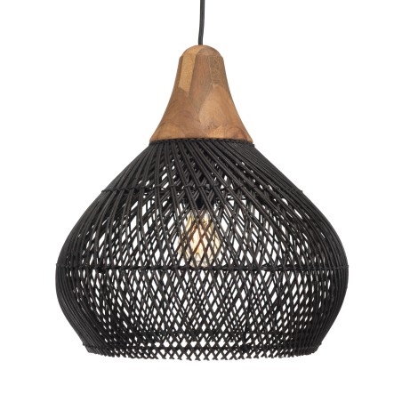 SIXTINE 'Bell' Pendant Light - Black Rattan and Teak, 40x40cm