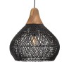 SIXTINE 'Bell' Pendant Light - Black Rattan and Teak, 40x40cm