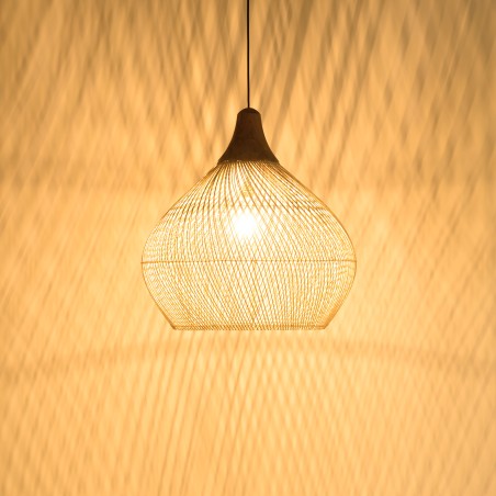 SIXTINE 'Bell' Pendant Light - Natural Rattan & Teak - 68 x 68 cm