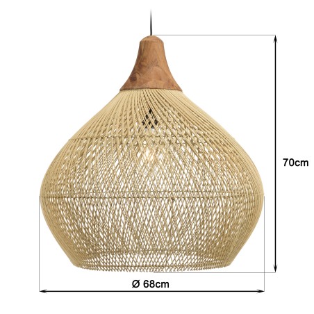 Suspension SIXTINE en rotin et teck 68x68cm