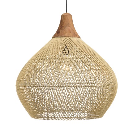 SIXTINE 'Bell' Pendant Light - Natural Rattan & Teak - 68 x 68 cm